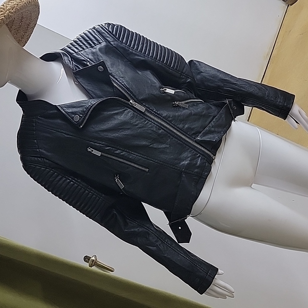 Asos Moto Biker Asymmetrical Zip Buckled Bottom Faux Leather Jacket Size 14